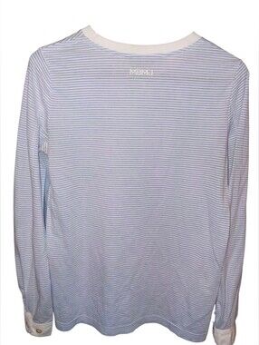 Marc By Marc Jacobs Pale Blue & White Striped Long Sleeve Top W/ Buttoned Sleeve